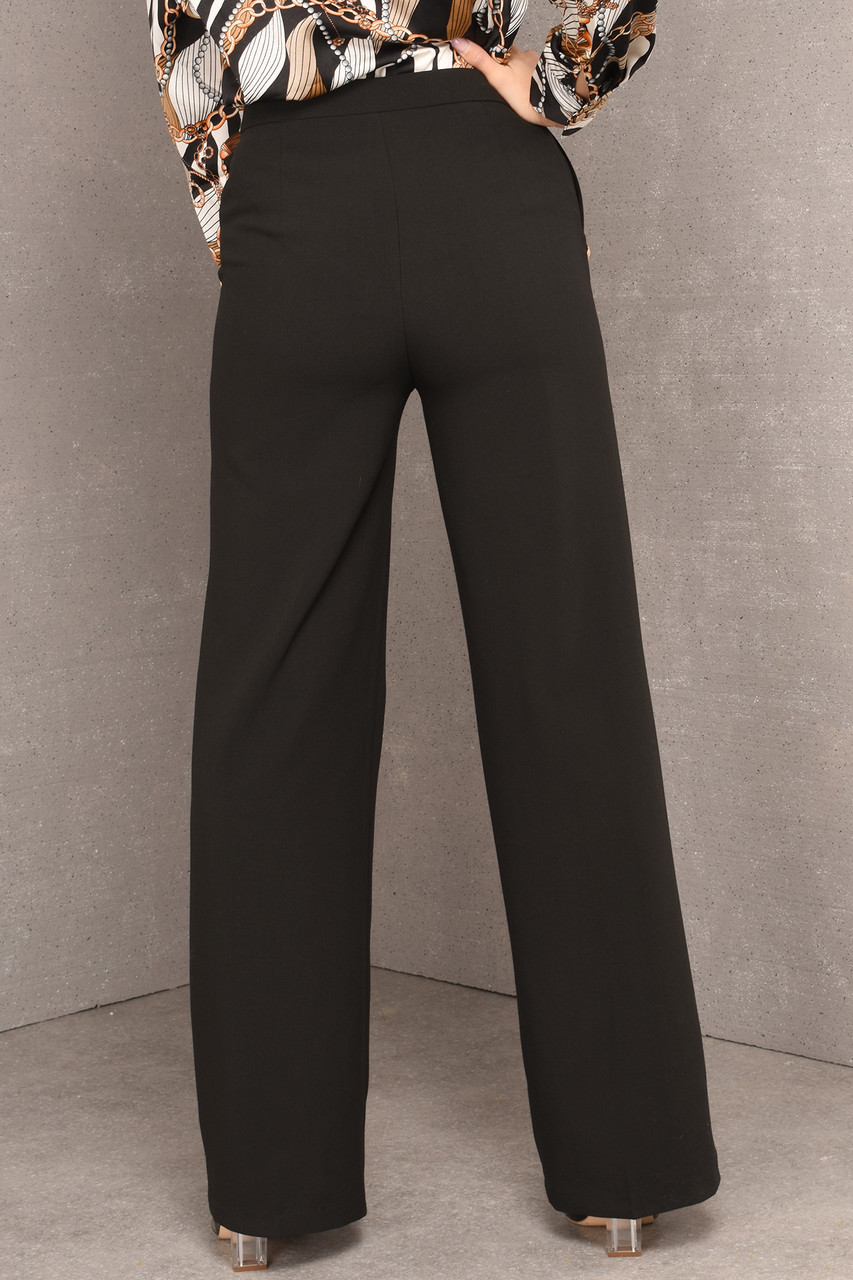 Black Gold Button Detail Flare Trouser  PrettyLittleThing