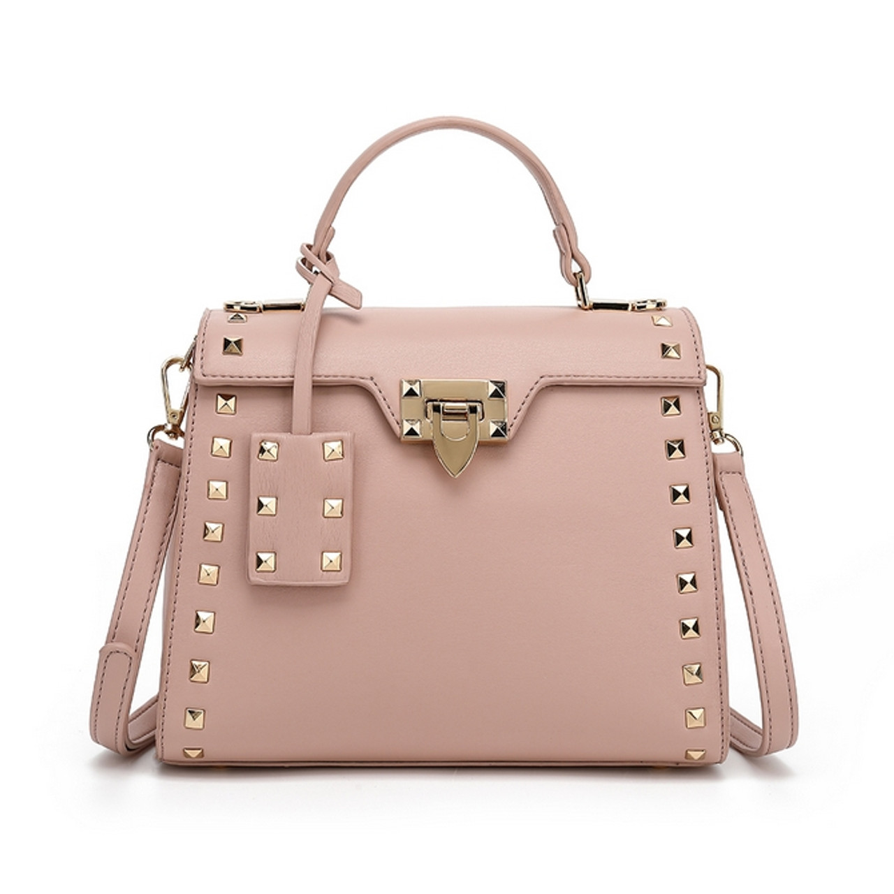 Lara Studded Top Handle Bag - Pink