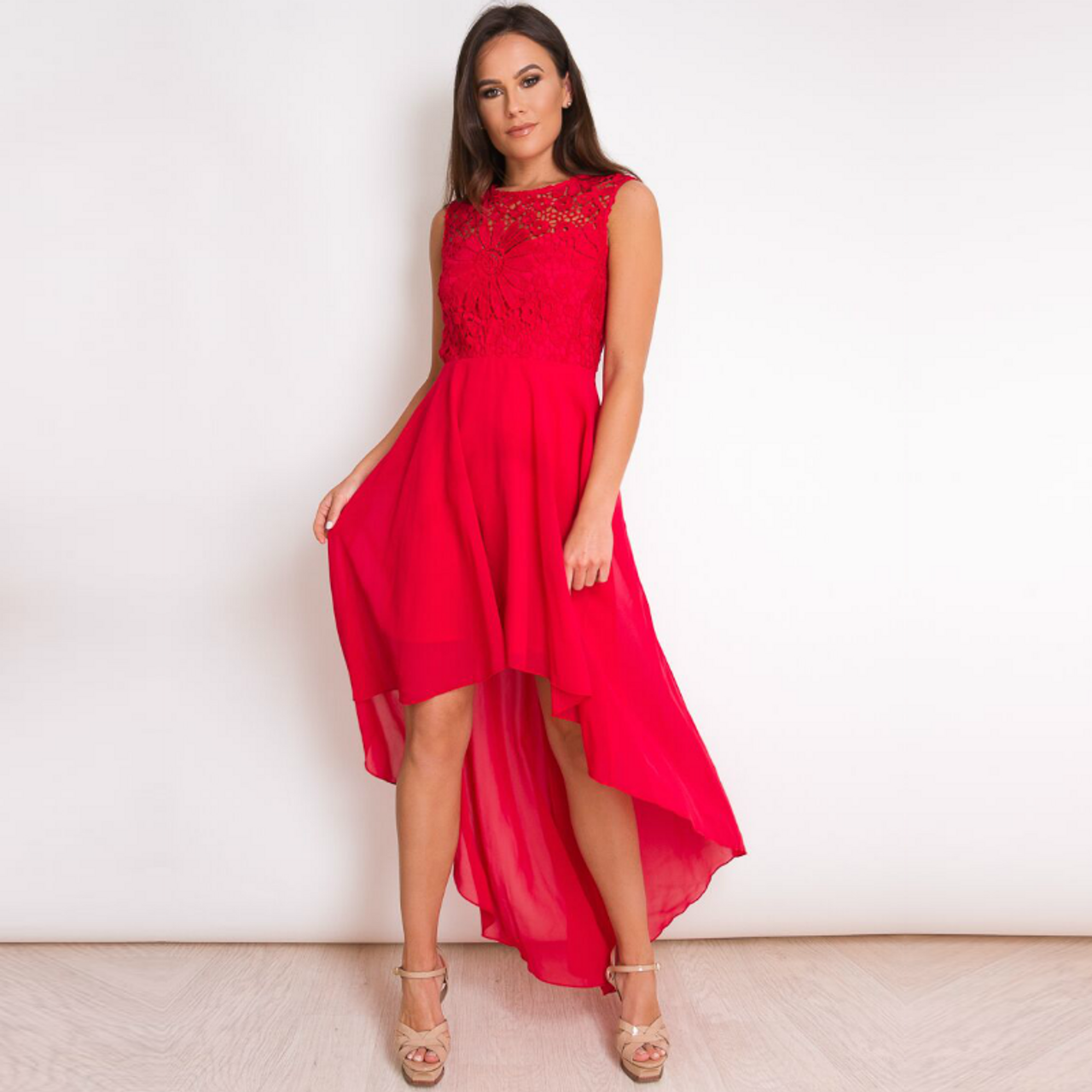 red lace top dress