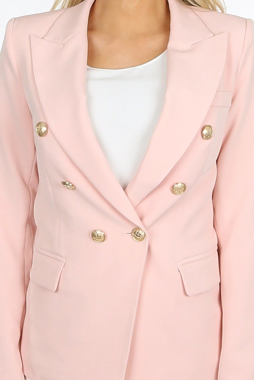 Victoria Gold Button Double Breasted Tailored Blazer - Pink