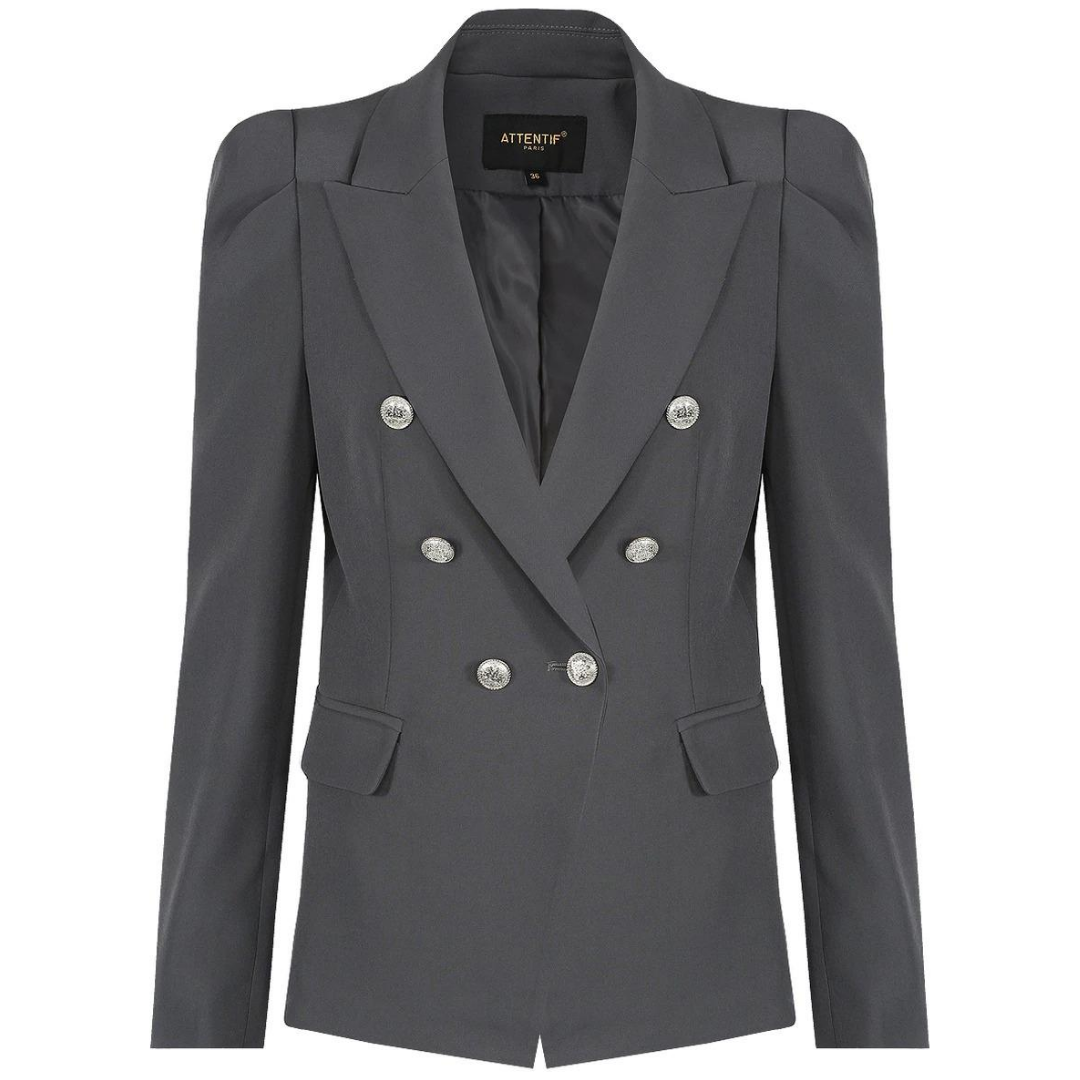 Amelia Puffed Sleeve Balmain Inspired Blazer Dark Grey Style