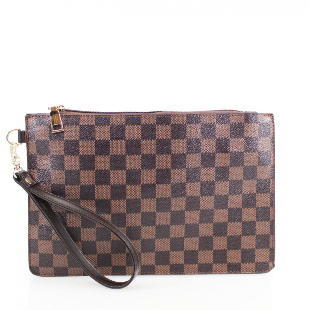 Margot Designer Inspired Clutch Bag Brown Check