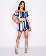 Norah Stripe Bardot Top & Frill Shorts Coord