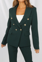 Alexandra Gold Button Double Breasted Tailored Blazer - Teal Green