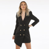 Stacey Asymmetrical Balmain Inspired Blazer Dress - Black