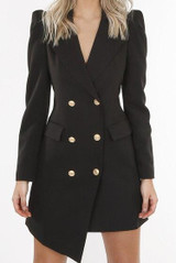 Stacey Asymmetrical Balmain Inspired Blazer Dress - Black