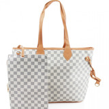 'Lets Shop' Check Tote Bag - White Check