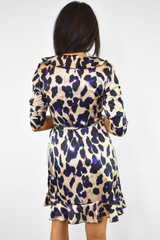 Hope Frill Animal Leopard Print Wrap Mini Dress - Purple