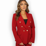 Alexandra Gold Button Double Breasted Tailored Blazer - Wine Red