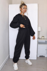 Zoe Designer Inspired Tie Ruching Loungewear Set - Black