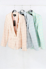 Peony Check Tweed Tailored Blazer - Pink