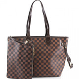 'Lets Shop' Check Tote Bag - Brown Check