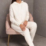 Brinley Pearl Button Knit Loungwear Set in White