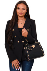 Lara Studded Top Handle Bag - Black