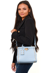 Lara Studded Top Handle Bag - Blue