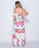 Noleen Floral Bardot Maxi Dress With Shorts - White