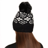 Nova Clover Pom Pom Designer Inspired Beanie Hat - Black