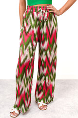 Sasha Zig Zag Pleated Trousers - Green/Pink