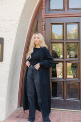 Lucy Longline Balloon Sleeve Cardigan - Black