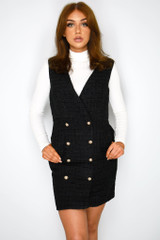Krissy Designer Inspired Tweed Pinafore Dress - Black