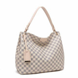 Ashleigh Check Designer Inspired Bag - Nude