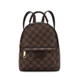 'Quickie' Designer Inspired Mini Backpack - Brown Check