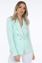 Paulina Contrast Knit Tailored Blazer - Mint