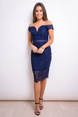 Samara Off The Shoulder Lace Dress - Navy