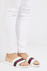 Erika Striped Sliders - White