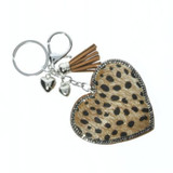 Quinn Heart Faux Fur Leopard Print Keychain - Tan