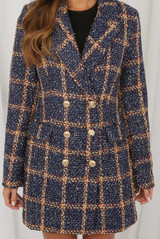 Diana Plaid Balmain Inspired Coat - Navy