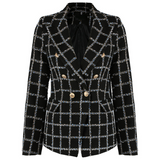 Jem Metallic Check Double Breasted Tailored Blazer - Black