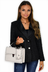 Riley Top Handle Studded Valentino Inspired Bag - Greige