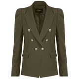 Amelia Puffed Sleeve Double Breasted Tailored Blazer - Khaki