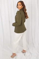 Amelia Puffed Sleeve Double Breasted Tailored Blazer - Khaki