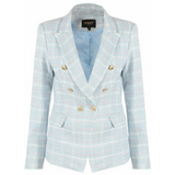 Peony Check Tweed Double Breasted Tailored Blazer - Blue