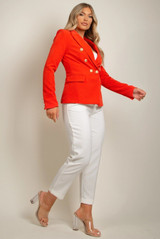 Victoria Gold Button Double Breasted Tailored Blazer - Coral