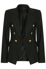 Victoria Gold Button Double Breasted Tailored Blazer - Black PU Leather