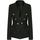 Victoria Gold Button Double Breasted Tailored Blazer - Black PU Leather