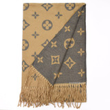 Lou Reversible Designer Inspired Scarf - Camel / Grey