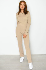 Lalita Button Designer Inspired Loungewear Set - Camel