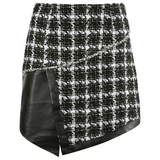 Cher Tweed PU Overlap Designer Inspired Mini Skirt - Black