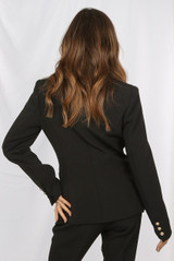 Alexandra Gold Button Double Breasted Tailored Blazer - Black