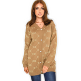 Maya Monogram Longline Cardigan - Camel