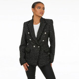 Sierra Frayed Edge Double Breasted Tailored Blazer - Black