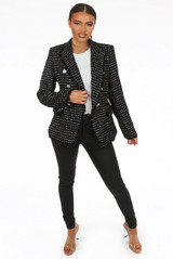 Sierra Frayed Edge Double Breasted Tailored Blazer - Black