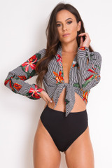 Gabby Floral Tie Front Striped Bodysuit