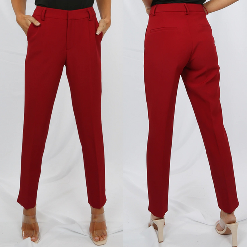Shannon Designer Inspired Tailored Trousers - Wine Red