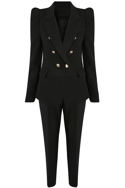 Amelia Puffed Sleeve Balmain Inspired Blazer - Black - Style Of Beyond