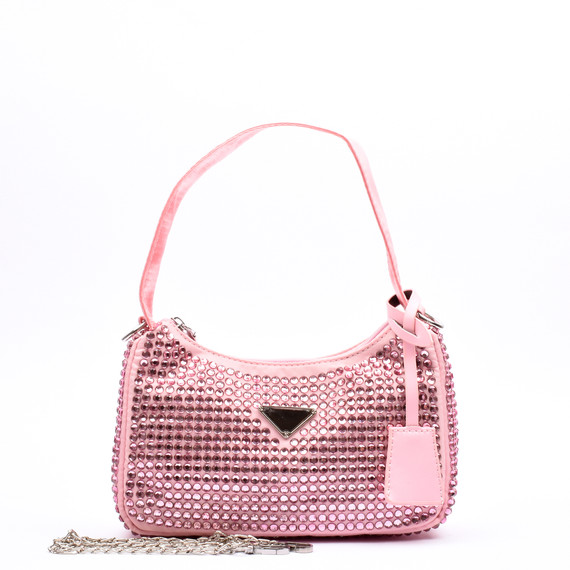 Alba Designer Inspired Crystal Nylon Bag - Pink